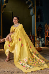 Comely Yellow Cotton Silk Saree With Flameboyant Blouse Piece
