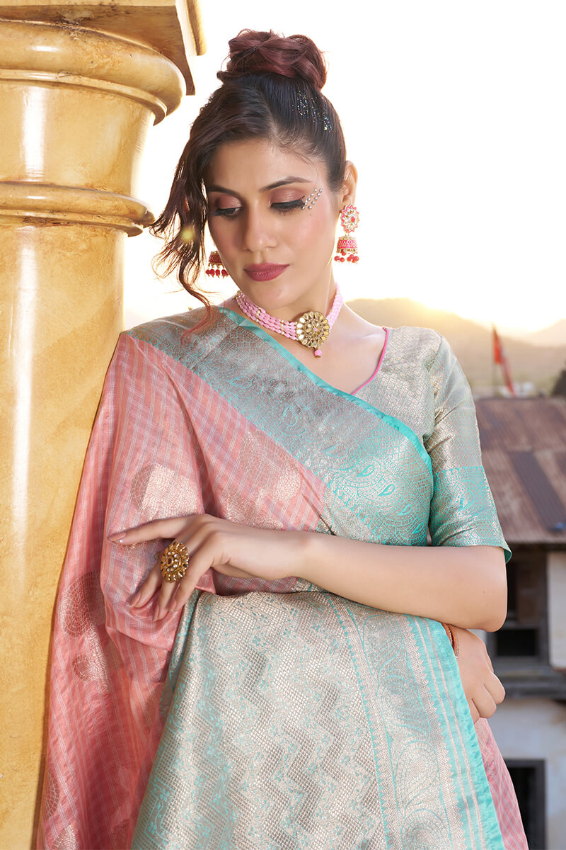 Seraglio Baby Pink Organza Silk Saree With Vestigial Blouse Piece