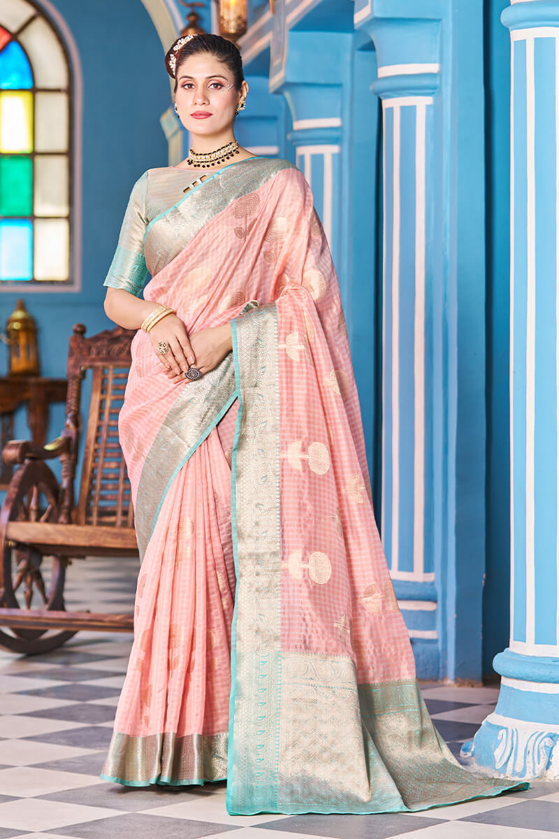 Seraglio Baby Pink Organza Silk Saree With Vestigial Blouse Piece