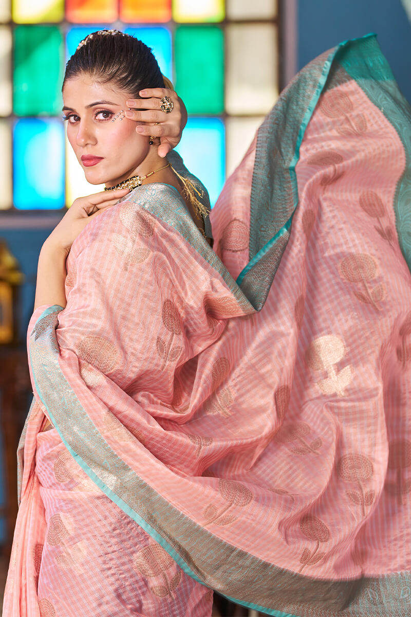 Seraglio Baby Pink Organza Silk Saree With Vestigial Blouse Piece