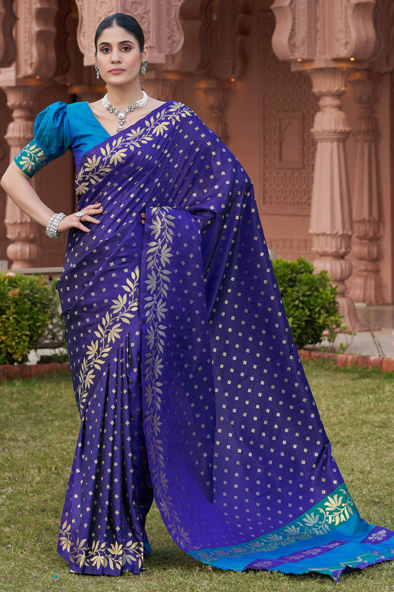 Lassitude Royal Blue Pure Zari Weaving Banarasi Silk Saree With Incomparable Blouse Piece