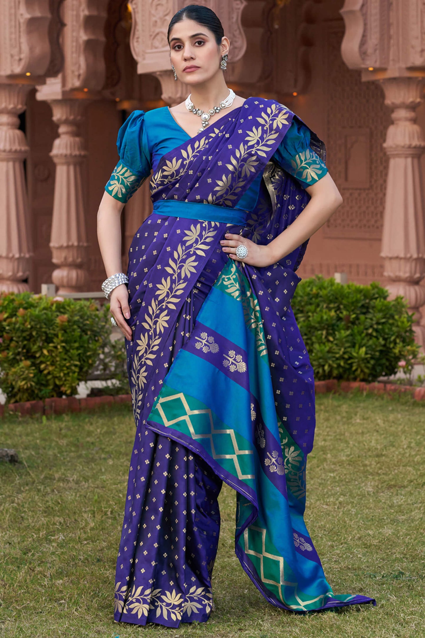 Lassitude Royal Blue Pure Zari Weaving Banarasi Silk Saree With Incomparable Blouse Piece
