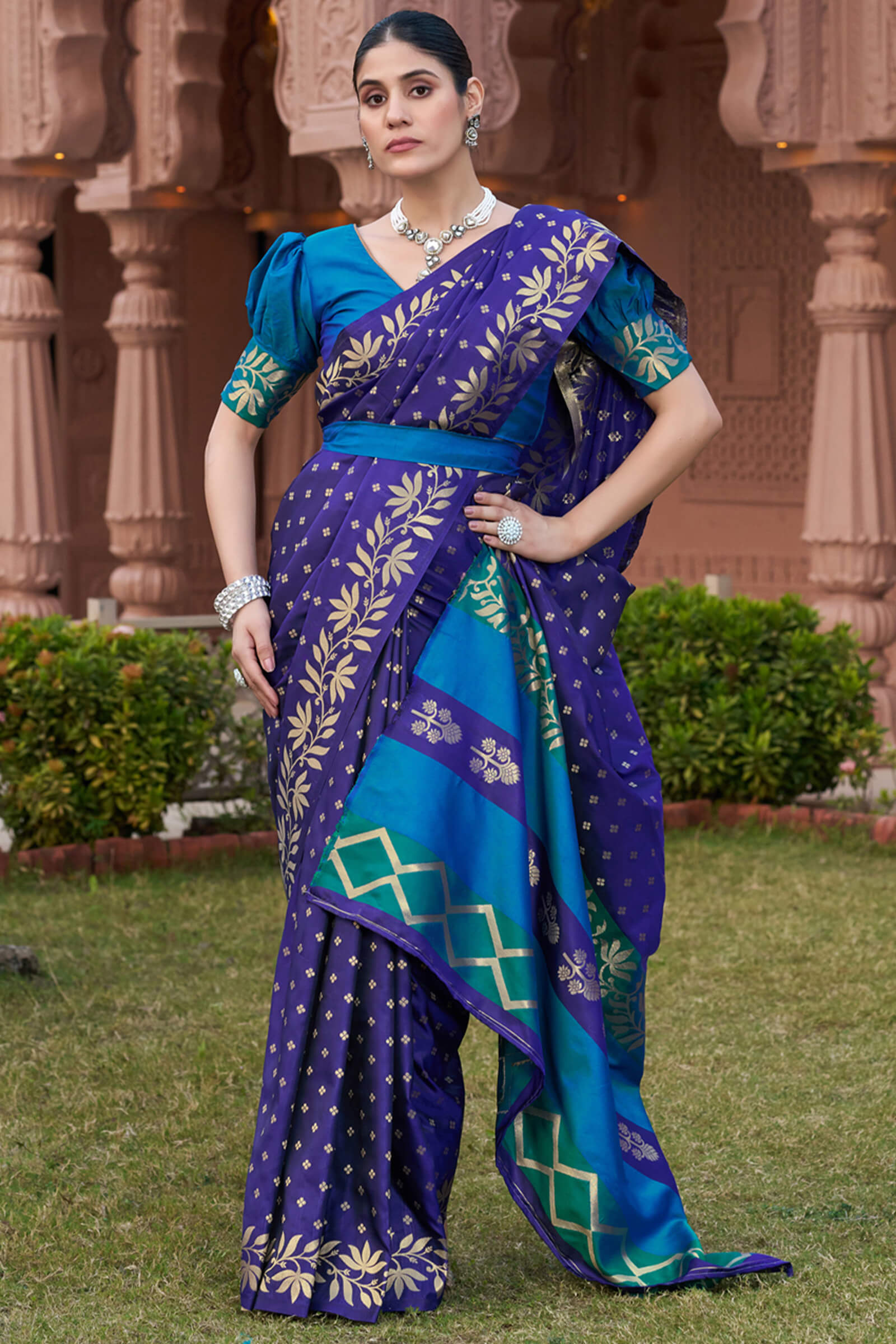 Lassitude Royal Blue Pure Zari Weaving Banarasi Silk Saree With Incomparable Blouse Piece