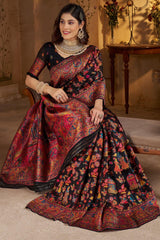 Dissemble Black Pashmina Saree With Forbearance Blouse Piece