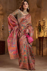 Demanding Grey Pashmina Saree With Super classy Blouse Piece