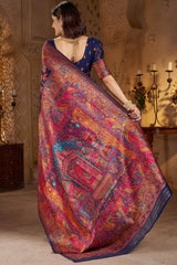 Diaphanous Navy Blue Pashmina Saree With Sumptuous Blouse Piece