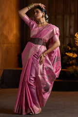 Amazing Dark Pink Cotton Silk Saree With Elaborate Blouse Piece