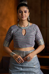 Aplomb Grey Cotton Silk Saree With Devastating Blouse Piece