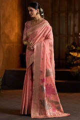 Admirable Peach Cotton Silk Saree With Beguiling Blouse Piece