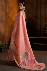 Admirable Peach Cotton Silk Saree With Beguiling Blouse Piece