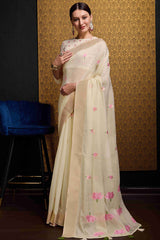 Snappy Beige Cotton Silk Saree With Lovely Blouse Piece