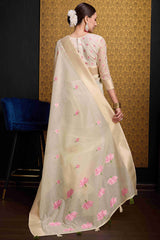 Snappy Beige Cotton Silk Saree With Lovely Blouse Piece