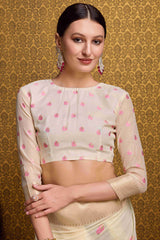 Snappy Beige Cotton Silk Saree With Lovely Blouse Piece