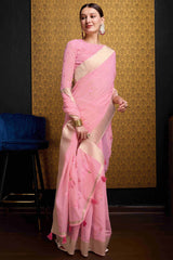 Nectarous Pink Cotton Silk Saree With Ethereal Blouse Piece