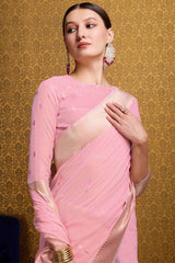 Nectarous Pink Cotton Silk Saree With Ethereal Blouse Piece