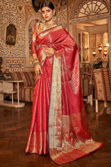 Designer Red Kanjivaram Silk Saree With Arresting Blouse Piece