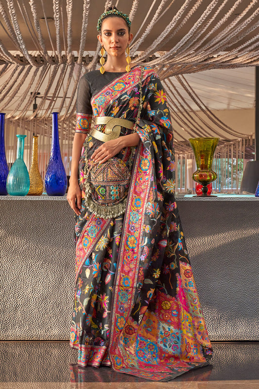 Brood Black Cotton Silk Saree With Demesne Blouse Piece
