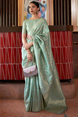 Wonderful Sea Green Soft Banarasi Silk Saree With Outstanding Blouse Piece
