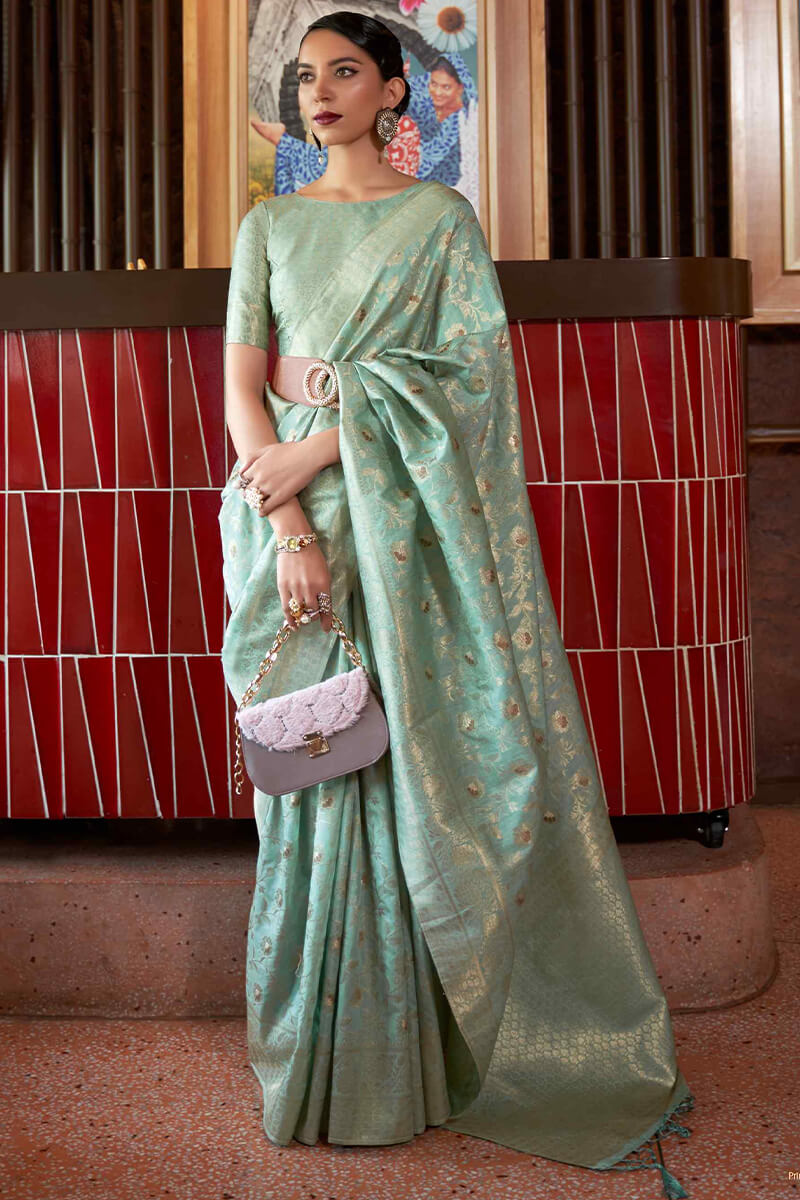 Wonderful Sea Green Soft Banarasi Silk Saree With Outstanding Blouse Piece