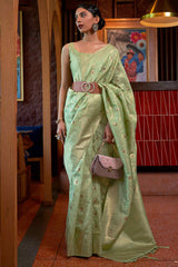 Surpassing Pista Soft Banarasi Silk Saree With Exceptional Blouse Piece