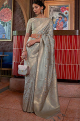 Scintilla Grey Soft Banarasi Silk Saree With Scintilla Blouse Piece