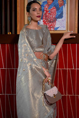 Scintilla Grey Soft Banarasi Silk Saree With Scintilla Blouse Piece
