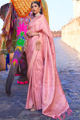 Jazzy Pink Kanjivaram Silk Saree with Exceptional Blouse Piece