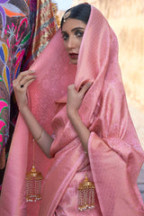Jazzy Pink Kanjivaram Silk Saree with Exceptional Blouse Piece