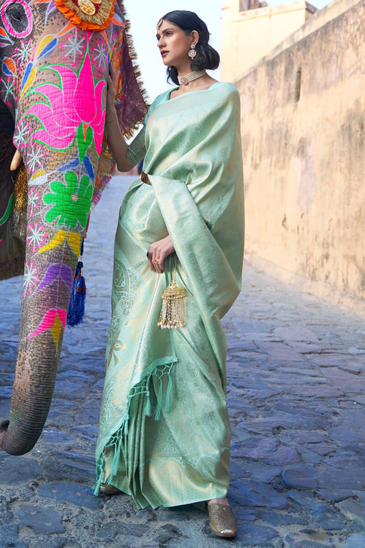 Admirable Pista Kanjivaram Silk Saree with Imbrication Blouse Piece | Kanjivaram Silk | _ljr_B-vipul-Rajtex-Kumbhi-Silk-Grand-238001, kanjivaram silk saree, Lajree Collection | Bvipul