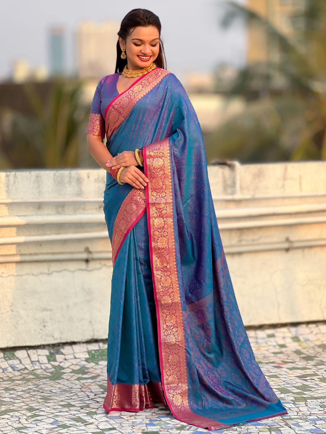 Soft Patola Silk Bandhani Weave Saree with Rich Zari Floral Border and Brocade Blouse