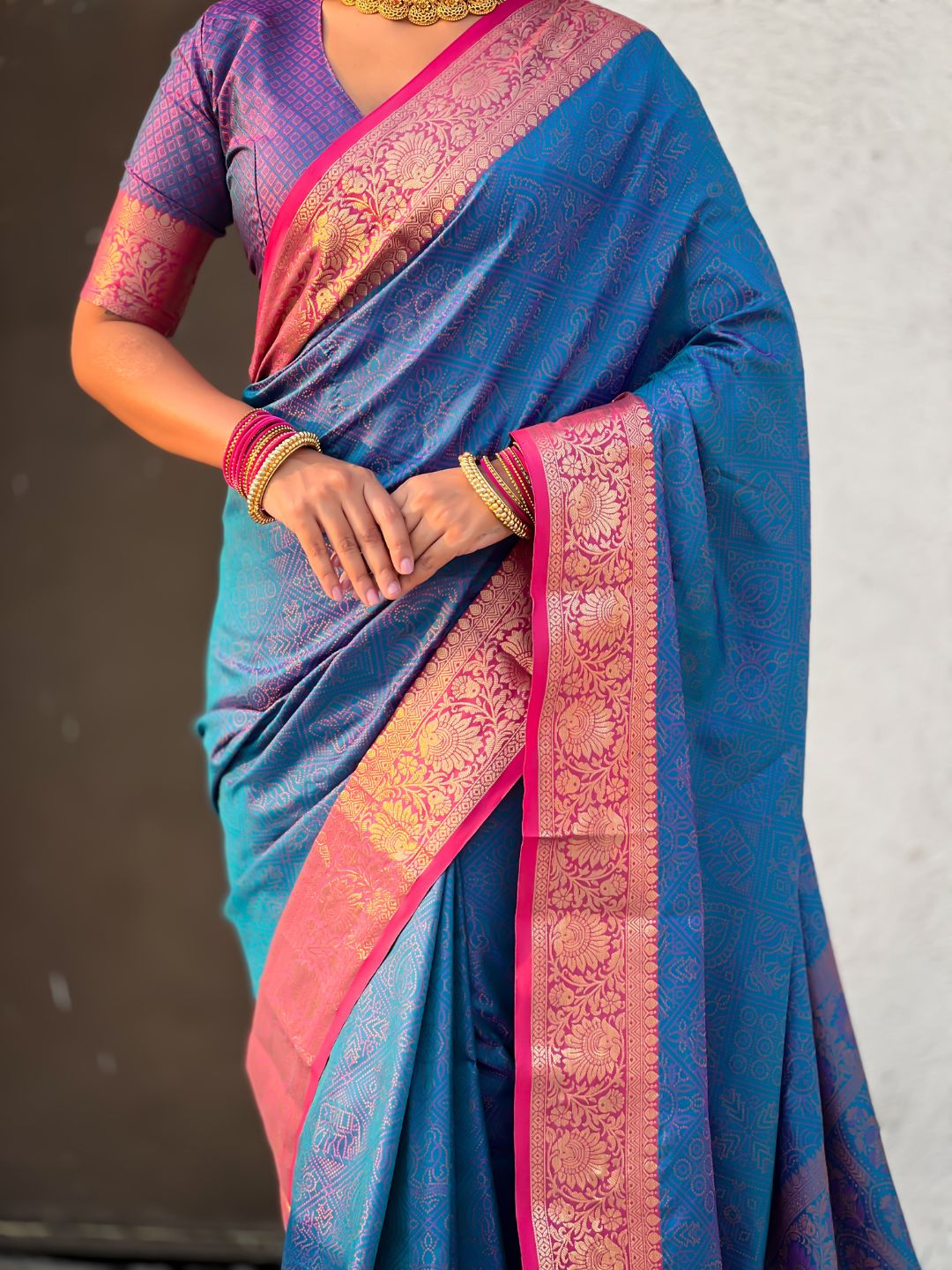 Soft Patola Silk Bandhani Weave Saree with Rich Zari Floral Border and Brocade Blouse