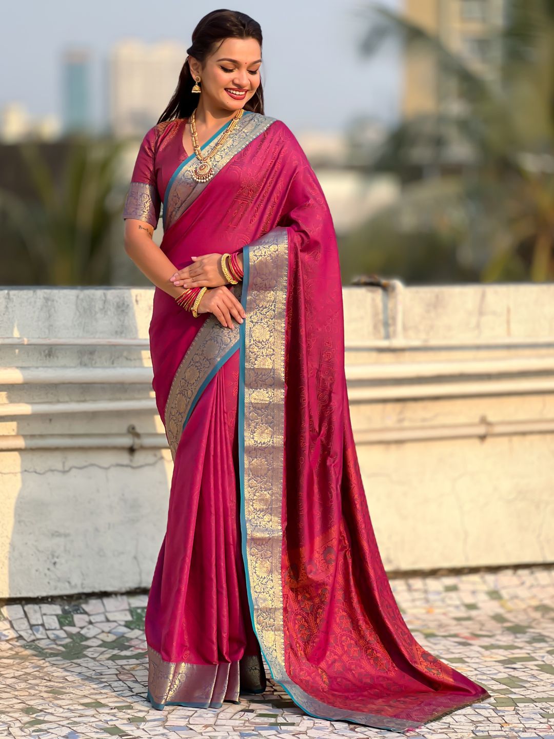 Soft Patola Silk Bandhani Weave Saree with Rich Zari Floral Border and Brocade Blouse