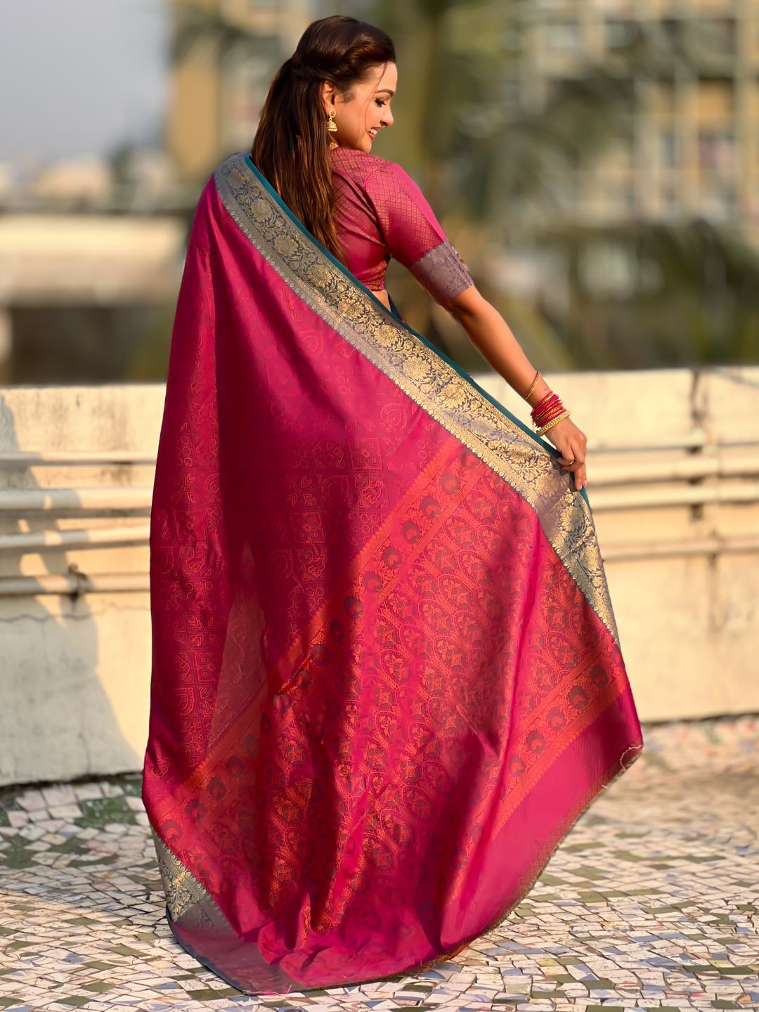 Soft Patola Silk Bandhani Weave Saree with Rich Zari Floral Border and Brocade Blouse