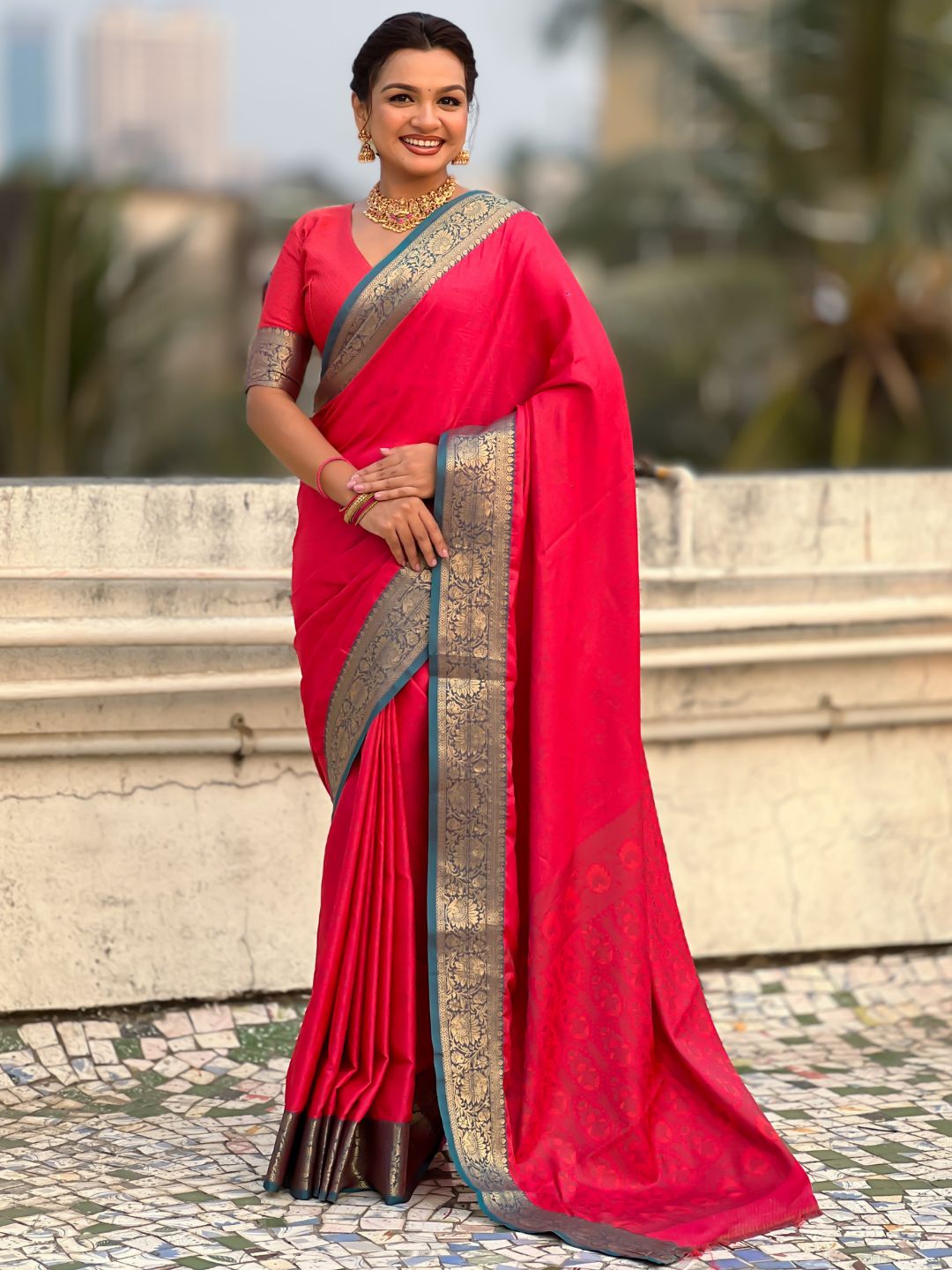 Soft Patola Silk Bandhani Weave Saree with Rich Zari Floral Border and Brocade Blouse