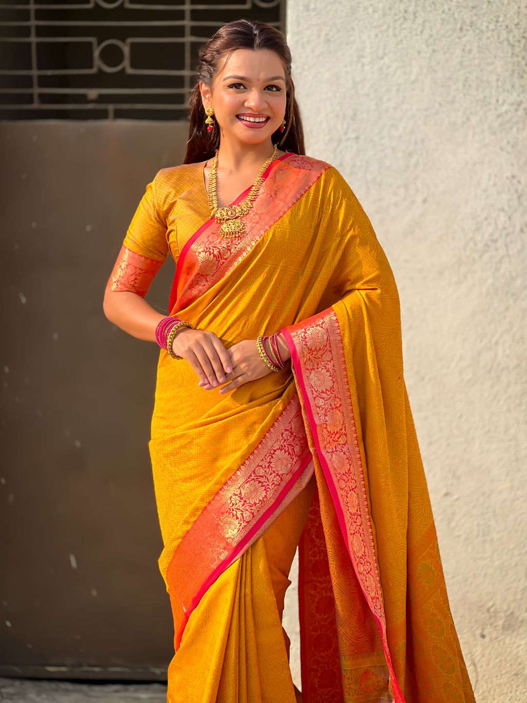 Soft Patola Silk Bandhani Weave Saree with Rich Zari Floral Border and Brocade Blouse