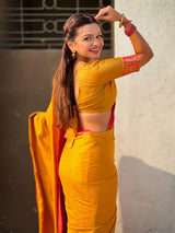 Soft Patola Silk Bandhani Weave Saree with Rich Zari Floral Border and Brocade Blouse