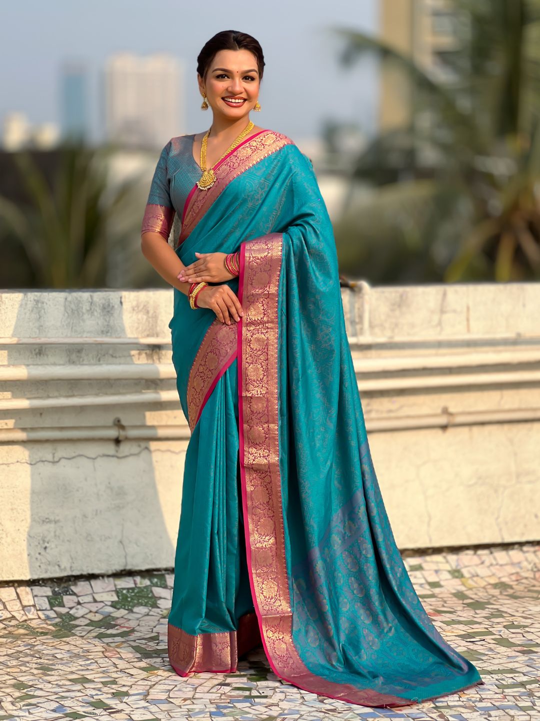 Soft Patola Silk Bandhani Weave Saree with Rich Zari Floral Border and Brocade Blouse