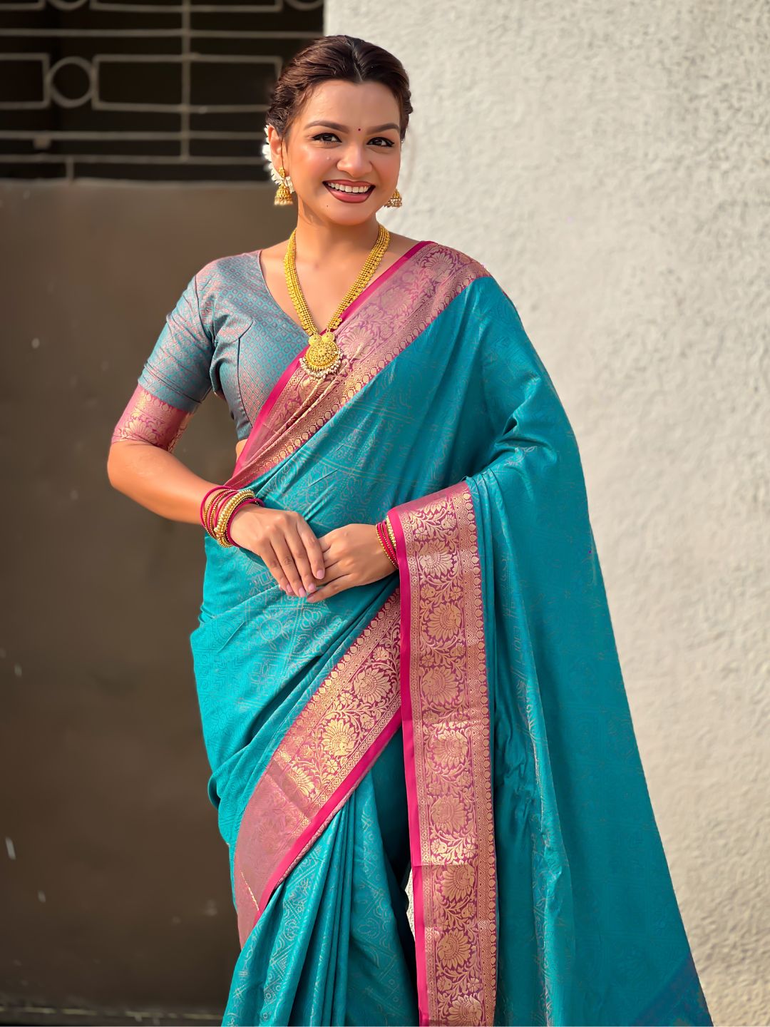 Soft Patola Silk Bandhani Weave Saree with Rich Zari Floral Border and Brocade Blouse