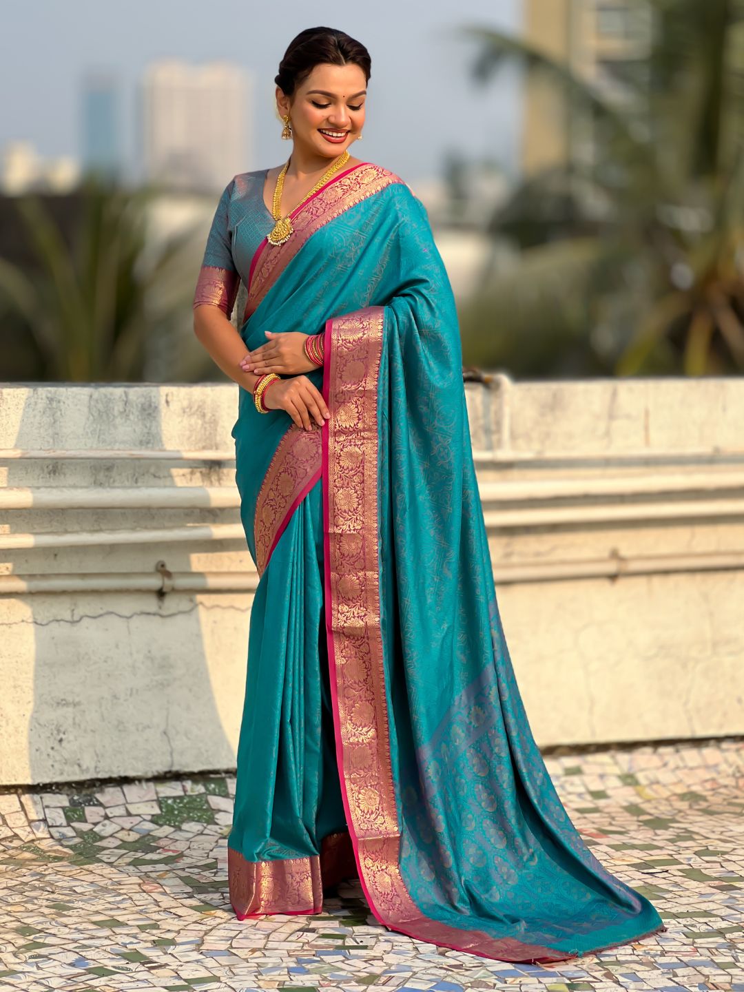 Soft Patola Silk Bandhani Weave Saree with Rich Zari Floral Border and Brocade Blouse
