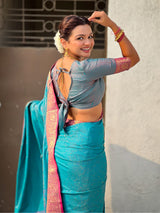 Soft Patola Silk Bandhani Weave Saree with Rich Zari Floral Border and Brocade Blouse