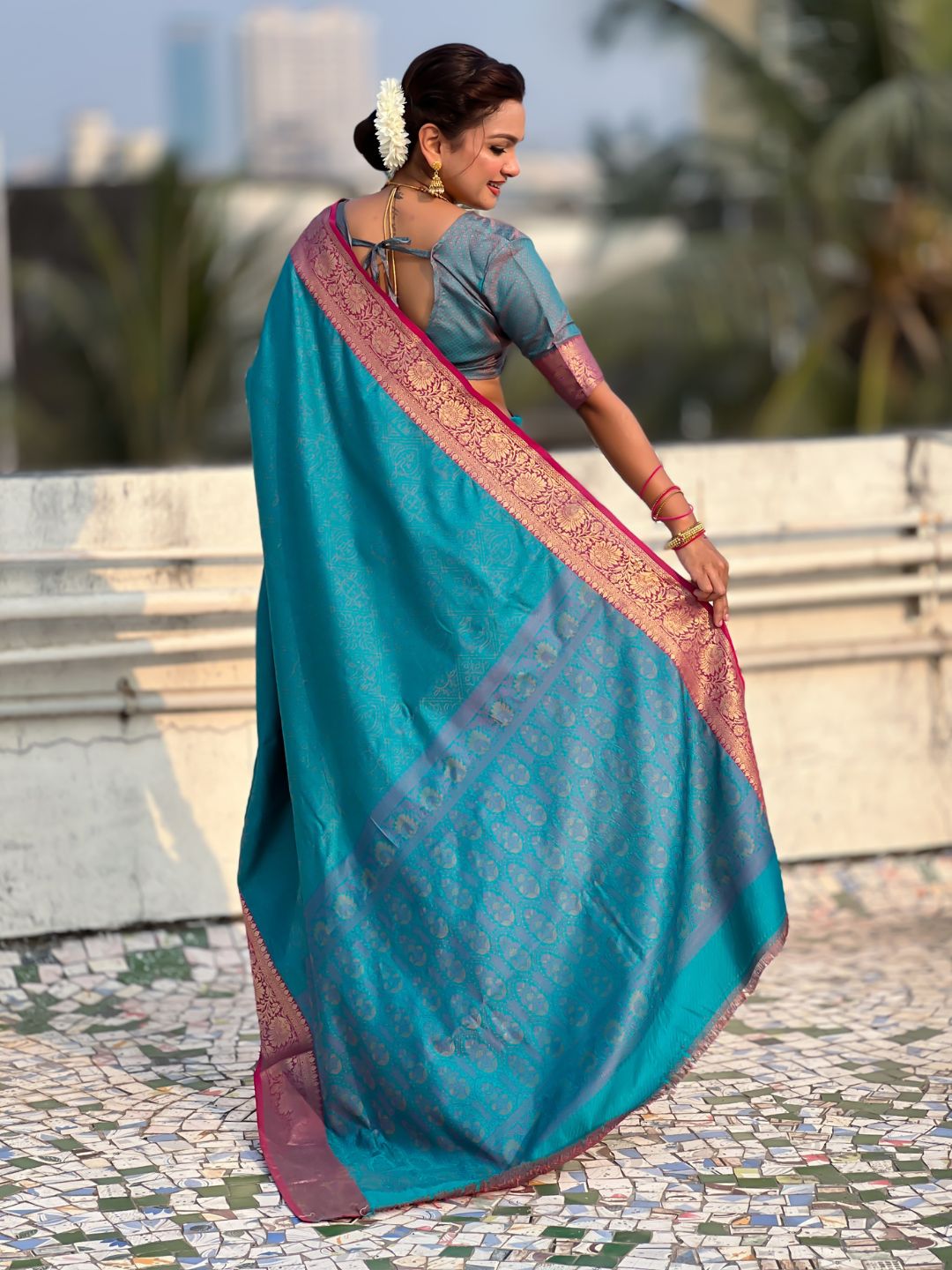 Soft Patola Silk Bandhani Weave Saree with Rich Zari Floral Border and Brocade Blouse
