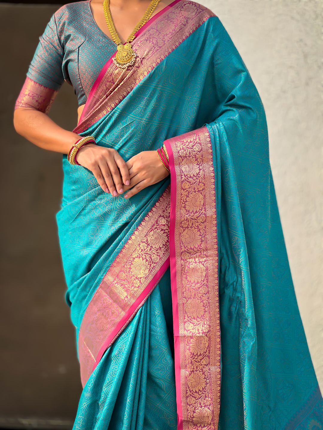 Soft Patola Silk Bandhani Weave Saree with Rich Zari Floral Border and Brocade Blouse