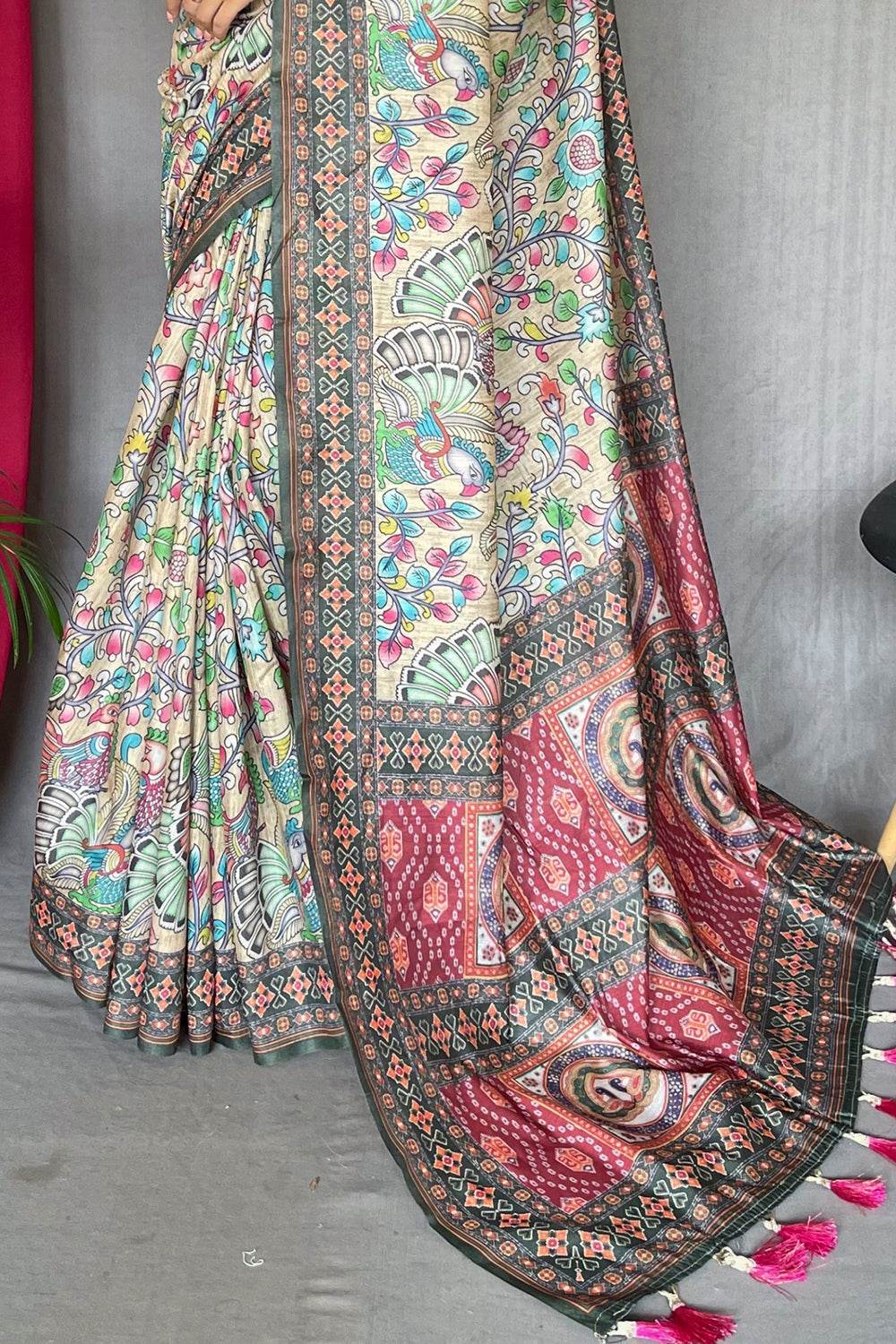 Multicolor Kalamkari Saree