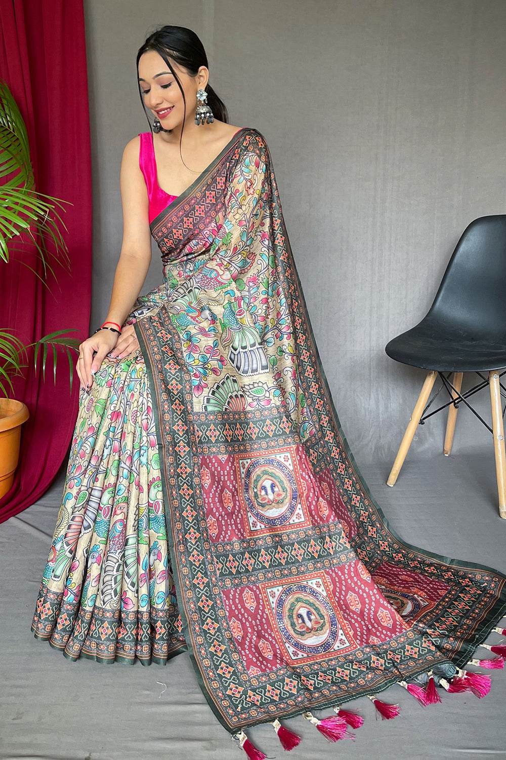 Multicolor Kalamkari Saree