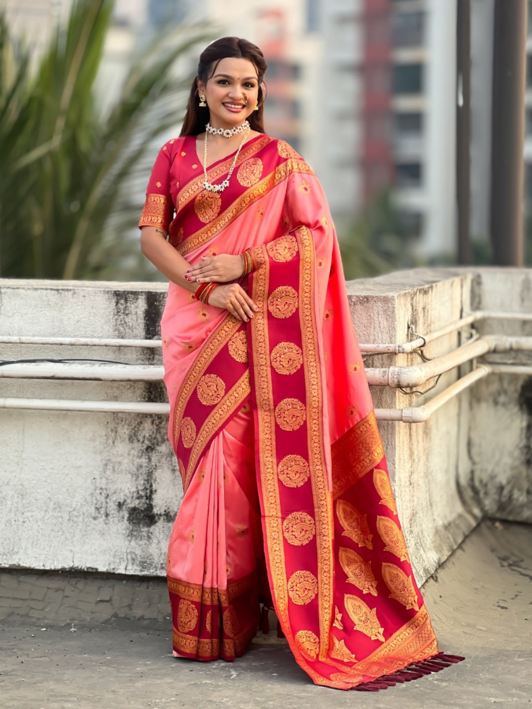 Soft Silk Peacock Zari Woven Saree with Rich Pallu and Contrast Border for Wedding and Festive Wear