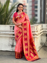 Soft Silk Peacock Zari Woven Saree with Rich Pallu and Contrast Border for Wedding and Festive Wear
