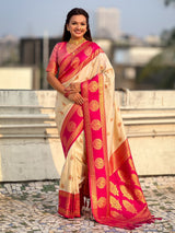Soft Silk Peacock Zari Woven Saree with Rich Pallu and Contrast Border for Wedding and Festive Wear