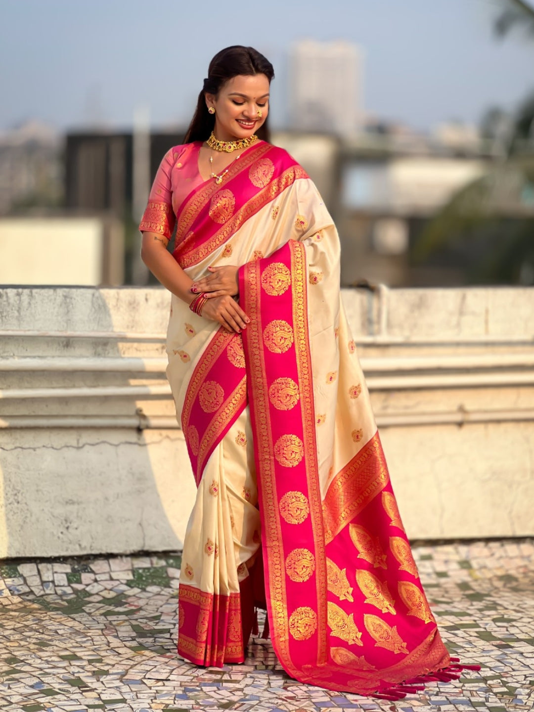 Soft Silk Peacock Zari Woven Saree with Rich Pallu and Contrast Border for Wedding and Festive Wear