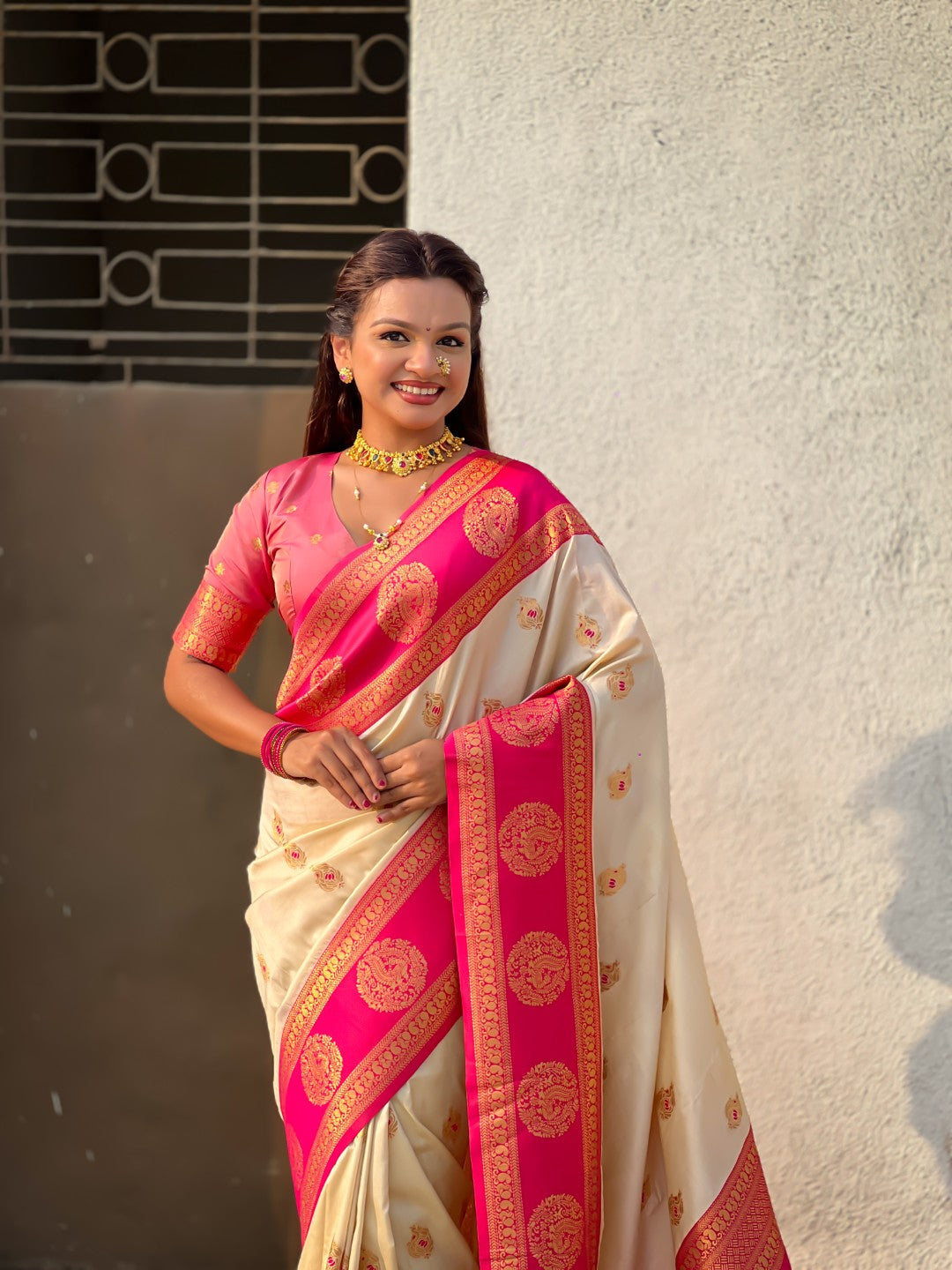 Soft Silk Peacock Zari Woven Saree with Rich Pallu and Contrast Border for Wedding and Festive Wear