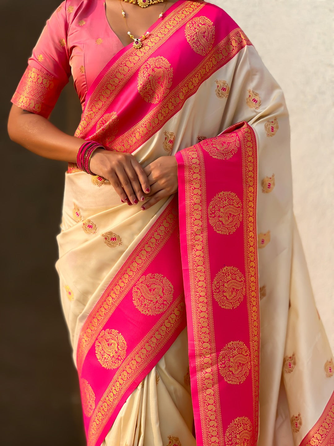 Soft Silk Peacock Zari Woven Saree with Rich Pallu and Contrast Border for Wedding and Festive Wear